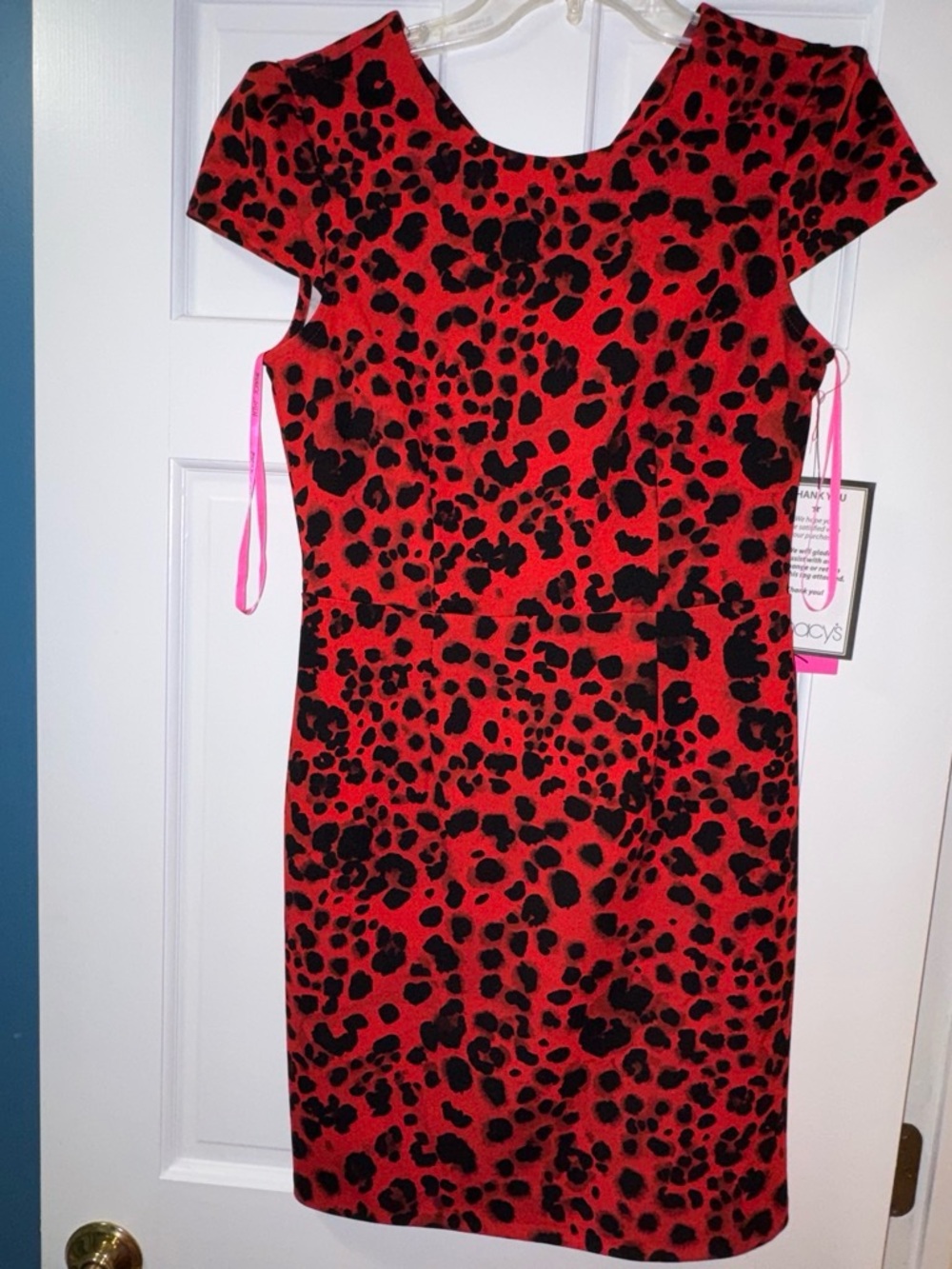 Red and Black Leopard-Print Cap-Sleeve Mini Dress